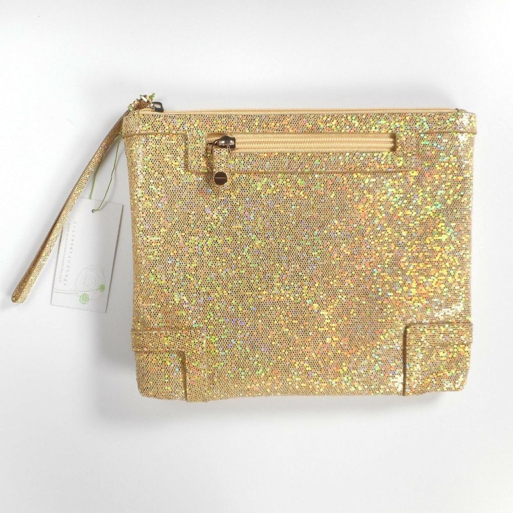 NWT Ava Rose Gold Opalescent Evening Square Clutch Bag Bling Glam Prom